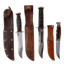 LOT OF 3 USMC KABAR MKII FIGHTING & HUNTING KNIVES