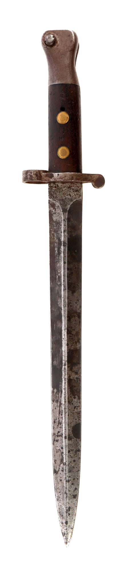 BRITISH 1888 MK I TYPE 2 LEE METFORD KNIFE BAYONET: British Pattern 1888 Mark 1 Type 2 knife bayonet for the Lee-Metford and Long Lee Enfield rifles. Ricasso has Broad Arrow, crown over "35 W" and "X." Reverse profusely stamped with inspection marks. B