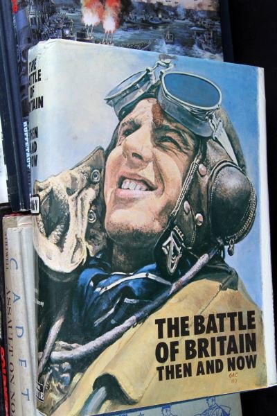 COLLECTION OF 9 UNCOMMON MILITARY RELATED BOOKS: Titles include the Battle of Britain Then and Now, D-Day by Richard Collier, D-Day Ships, Yves Buffetaut, Assault on Normandy First person Accounts from The Sea Services, by Paul Stillwell, cadet Grey
