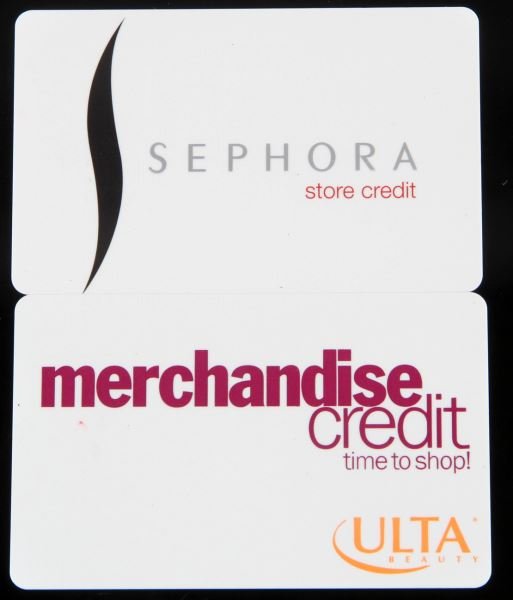 SEPHORA & ULTA BEAUTY GIFT CARD SET TOTALING $261: Sephora gift card $168.78 and Ulta Beauty for $92.28