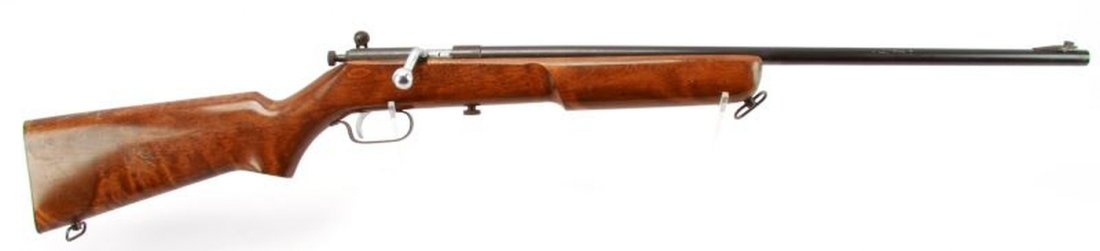 MOSSBERG MODEL 14 .22 S-L-LR BOLT ACTION RIFLE: Vintage Mossberg Model 14 bolt action single shot rifle . Aperture sight. Bore is very good, finish about 75%, with some scuffs and rust spots, and stock is good, with scuffs and handling marks, but n