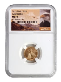 US 1/10 OZT GOLD EAGLE MS70 WIDE REEDS 2015
