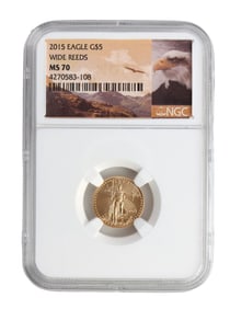 US 1/10 OZT GOLD EAGLE MS70 WIDE REEDS 2015
