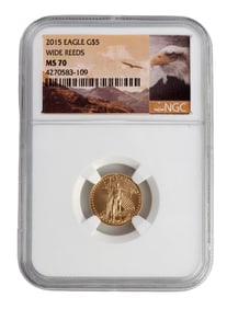 US 1/10 OZT GOLD EAGLE MS70 WIDE REEDS 2015