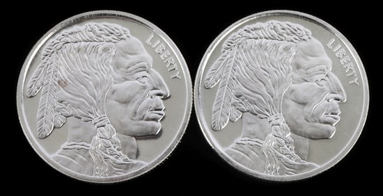 SILVER ROUND 1 OZT .999 LOT OF 2 BUFFALO DESIGN