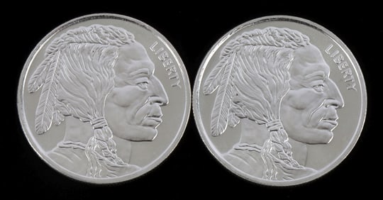 SILVER ROUND 1 OZT .999 LOT OF 2 BUFFALO DESIGN