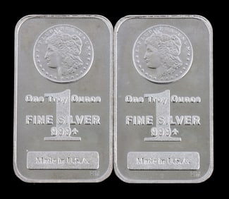 TWO 1 OZT .999 SILVER BULLION BAR MORGAN