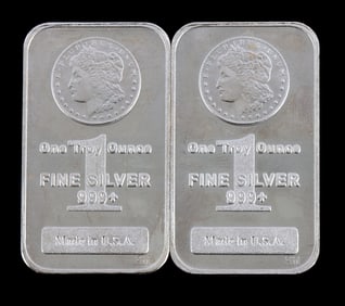 TWO 1 OZT .999 SILVER BULLION BAR MORGAN