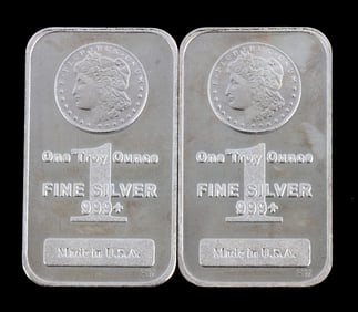 TWO 1 OZT .999 SILVER BULLION BAR MORGAN