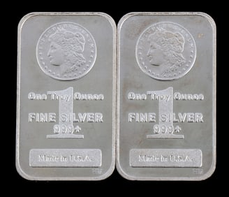 TWO 1 OZT .999 SILVER BULLION BAR MORGAN