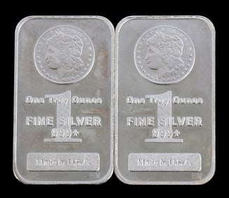TWO 1 OZT .999 SILVER BULLION BAR MORGAN