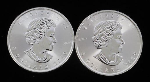 TWO 1 OZT .999 SILVER CANADA MAPLE ROUNDS
