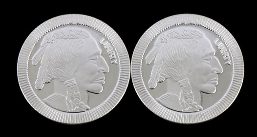 TWO 1 OZT .999 SILVER ROUNDS INDIAN HEAD & BUFFALO