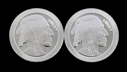 TWO 1 OZT .999 SILVER ROUNDS INDIAN HEAD & BUFFALO