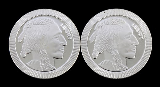 TWO 1 OZT .999 SILVER ROUNDS INDIAN HEAD & BUFFALO