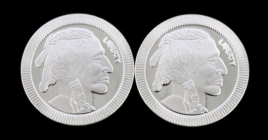 TWO 1 OZT .999 SILVER ROUNDS INDIAN HEAD & BUFFALO
