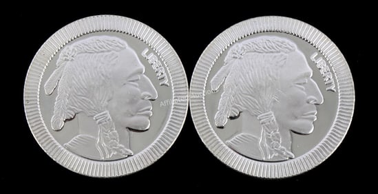 TWO 1 OZT .999 SILVER ROUNDS INDIAN HEAD & BUFFALO