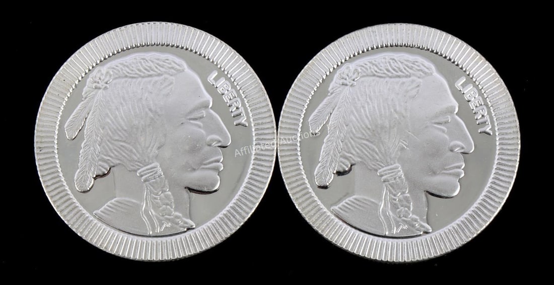 TWO 1 OZT .999 SILVER ROUNDS INDIAN HEAD & BUFFALO: Two ounces total. This lot reserved at melt.