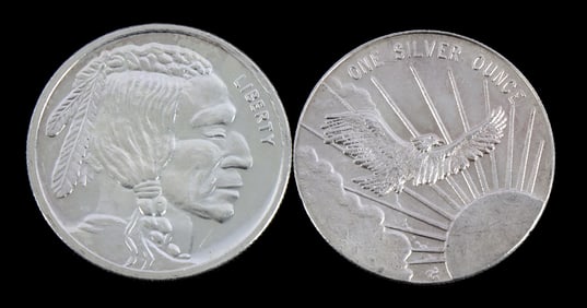 TWO 1 OZT .999 SILVER ROUNDS MIXED DESIGN