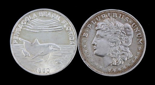 TWO 1 OZT .999 SILVER ROUNDS MIXED DESIGN