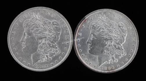 2 MINT STATE MORGAN SILVER DOLLARS 1880 1896