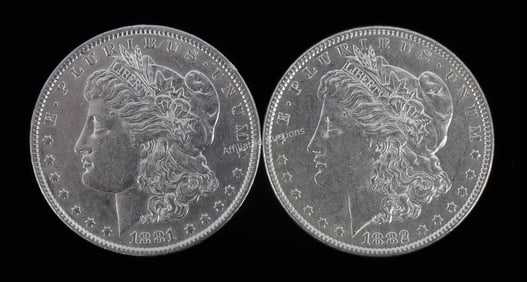 2 MINT STATE MORGAN SILVER DOLLARS 1881 1882