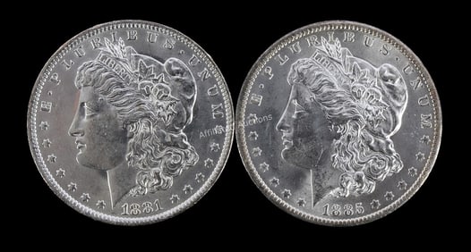 2 MINT STATE MORGAN SILVER DOLLARS 1881 1885