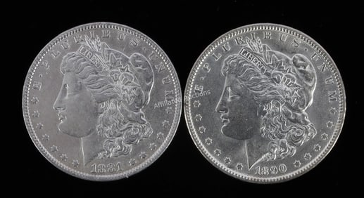 2 MINT STATE MORGAN SILVER DOLLARS 1881 1890