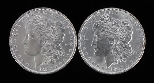 2 MINT STATE MORGAN SILVER DOLLARS 1890