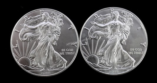 2 ONE OUNCE AMERICAN SILVER EAGLES 2018