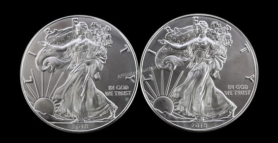 2 ONE OUNCE AMERICAN SILVER EAGLES 2018