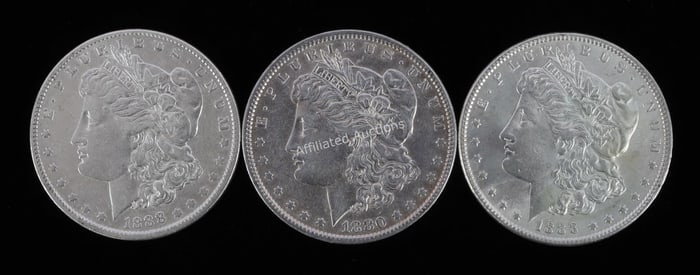 3 ALMOST UNCIRCULATED MORGAN SILVER DOLLARS