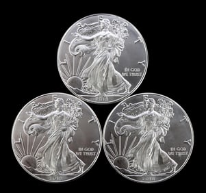 3 ONE OUNCE AMERICAN SILVER EAGLES 2018