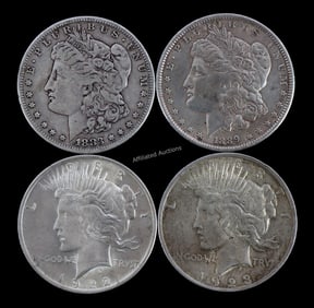 LOT OF 4 US SILVER MORGAN & PEACE DOLLARS