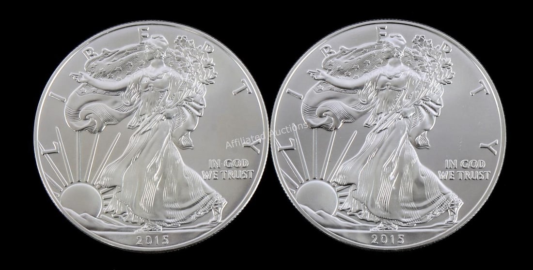 US .999 1 OZT SILVER EAGLES 2015 BU LOT OF 2: Brilliant uncirculated. This lot reserved at melt.