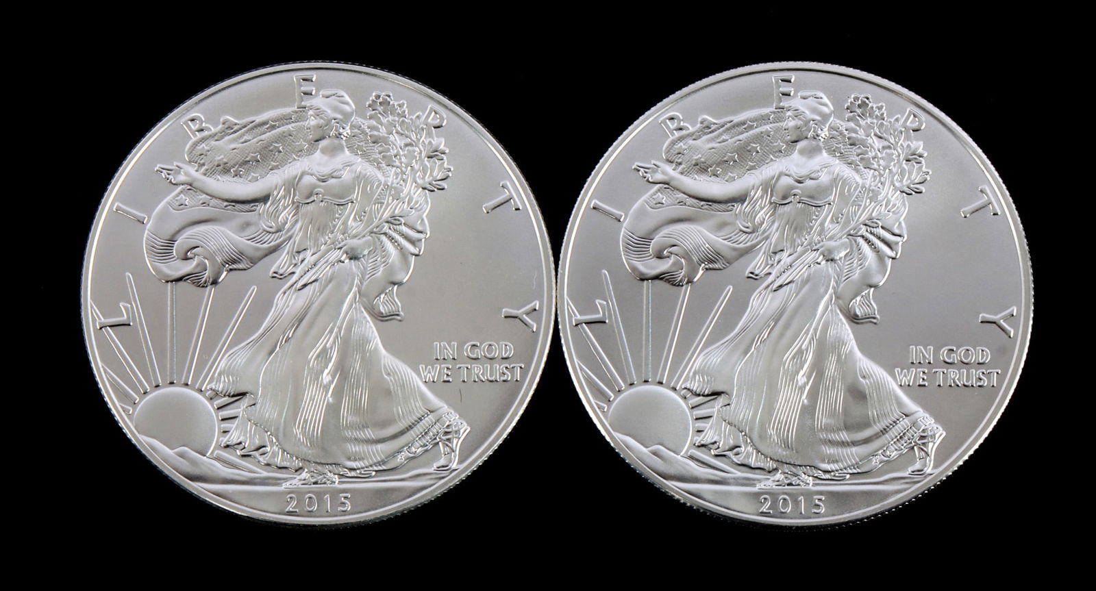 US .999 1 OZT SILVER EAGLES 2015 BU LOT OF 2: Brilliant uncirculated. This lot reserved at melt.