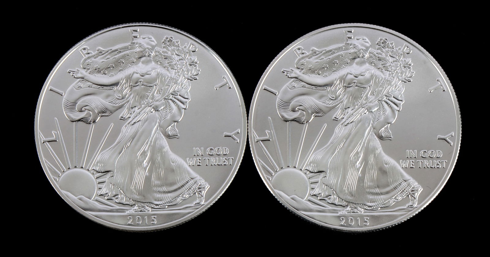 US .999 1 OZT SILVER EAGLES 2015 BU LOT OF 2: Brilliant uncirculated. This lot reserved at melt.