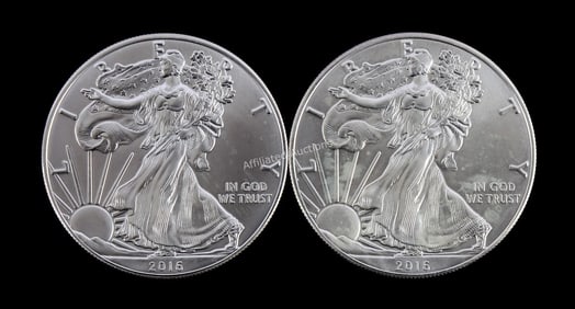 US .999 1 OZT SILVER EAGLES 2016 BU LOT OF 2