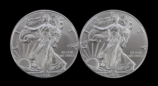 US .999 1 OZT SILVER EAGLES 2016 BU LOT OF 2