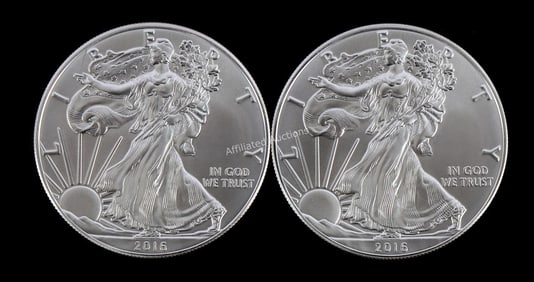 US .999 1 OZT SILVER EAGLES 2016 BU LOT OF 2