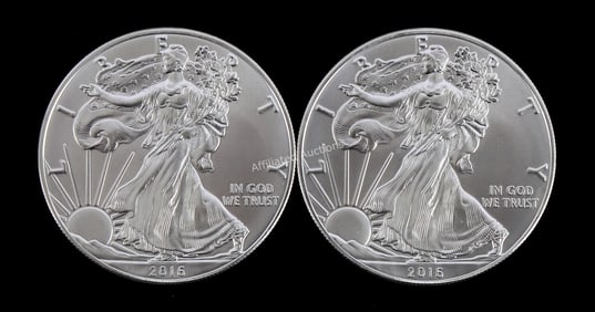 US .999 1 OZT SILVER EAGLES 2016 BU LOT OF 2