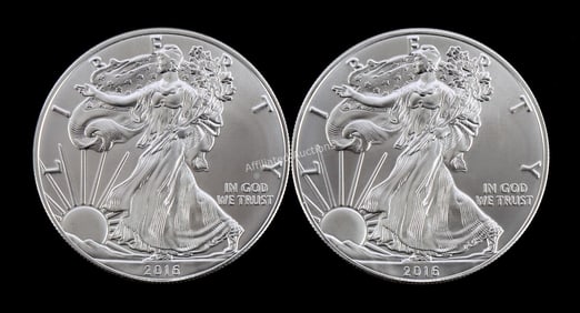 US .999 1 OZT SILVER EAGLES 2016 BU LOT OF 2