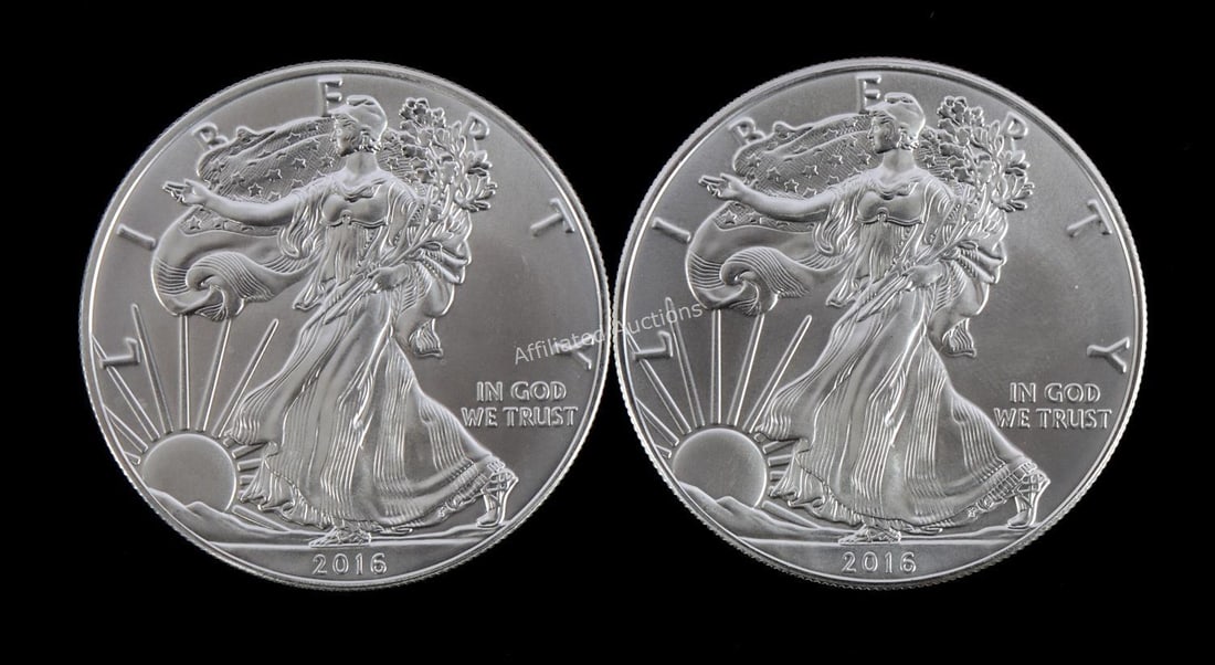 US .999 1 OZT SILVER EAGLES 2016 BU LOT OF 2: Brilliant uncirculated. This lot reserved at melt.