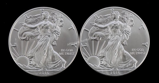 US .999 1 OZT SILVER EAGLES 2016 BU LOT OF 2