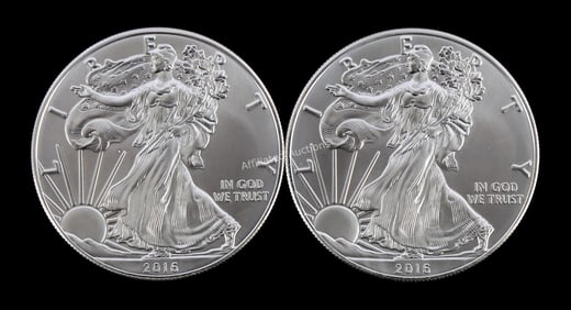 US .999 1 OZT SILVER EAGLES 2016 BU LOT OF 2