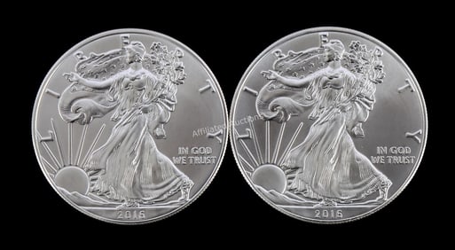 US .999 1 OZT SILVER EAGLES 2016 BU LOT OF 2