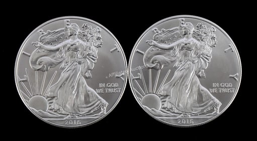 US .999 1 OZT SILVER EAGLES 2016 BU LOT OF 2