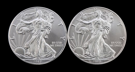 US .999 1 OZT SILVER EAGLES 2017 BU LOT OF 2