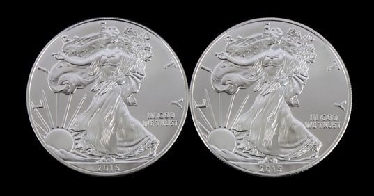 US .999 1 OZT SILVER EAGLES MIXED DATE BU LOT OF 2