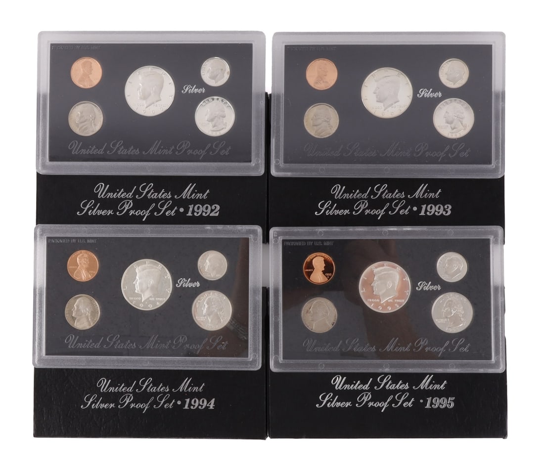 US SILVER MINT PROOF SET 1992-1995: Brilliant uncirculated. This lot reserved at melt.